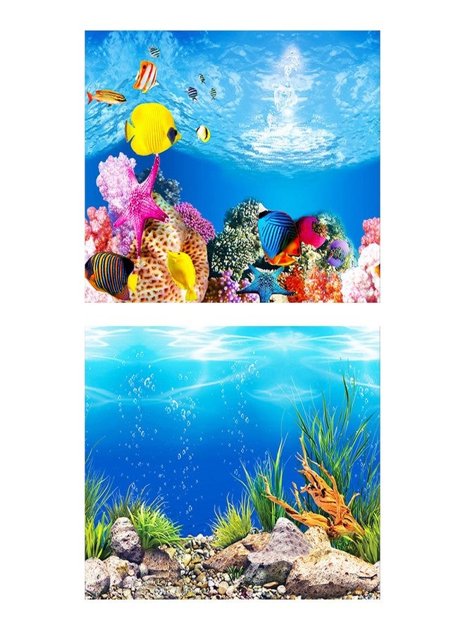 SHENIAFC Double-Sided Aquarium Background, Coral Reef and Seabed Design, 12 x 20 Inches, Waterproof - Image 1